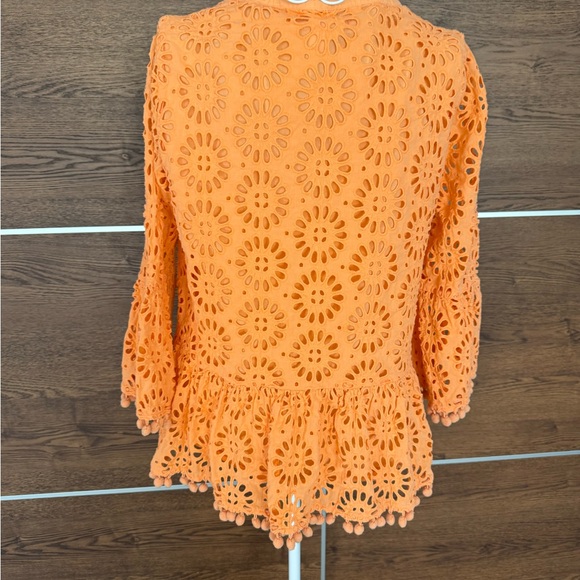 Lilly Pulitzer Bekah Top Shirt Blouse Cantaloupe Pinwheel Eyelet Sz L - Picture 6 of 11